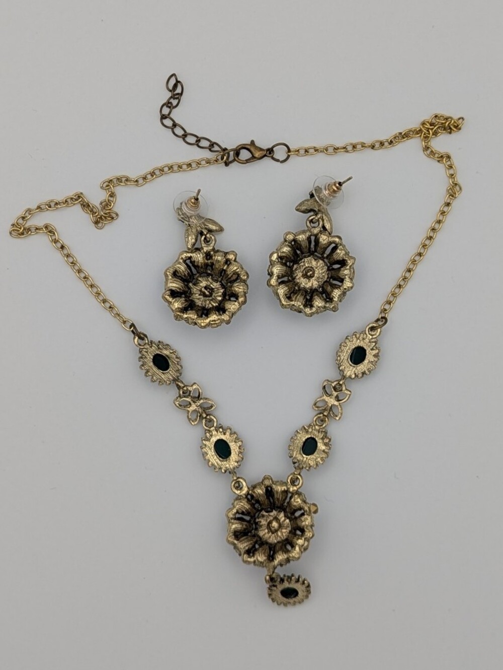 Multicolor Gemstone Medallion Necklace Earring Set Gold Tone Bollywood Wedding - Picture 4 of 7